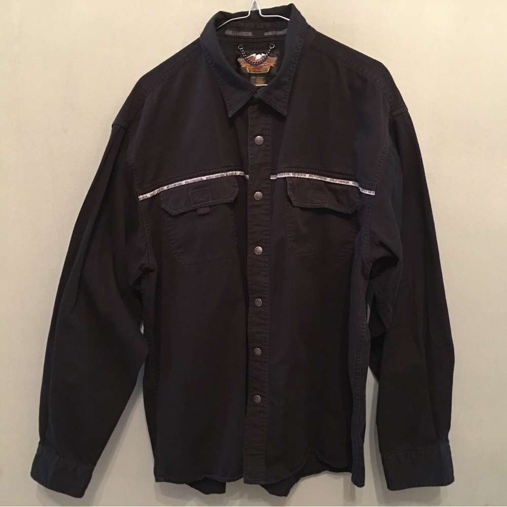 Harley Davidson An American Legend Black Metal Button Up XL Long Sleeve Shirt